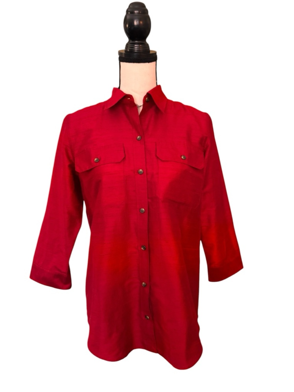Lauren Ralph Lauren Red Silk Button Front Blouse Size Medium